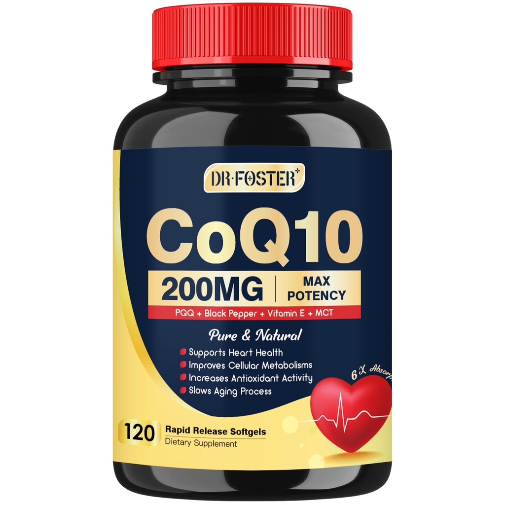 DROFSTER Coq10 200mg, koencim Q10 za antioksidant in proizvodnjo energije, 6X višja absorpcija Cq10 z vitaminom E & PQQ & izvleček črnega popra, Co q 10 dodatek 120