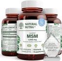 Natural Nutra OptiMSM, MSM dodatek z žveplom, Preprečiti odrgnine las, povečanje skupne prilagodljivosti in zdravje kosti, kartilage zdravje, Pomaga podpira ravnovesje tekočine, 1000 mg, (120) Veganske tablete