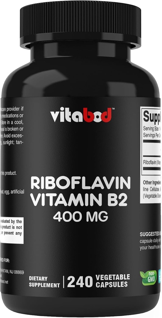 Vitamin B2 (Riboflavin) 400 mg 240 vegetarijanske kapsule – podporna celična energija in proizvodnja rdečih krvnih celic