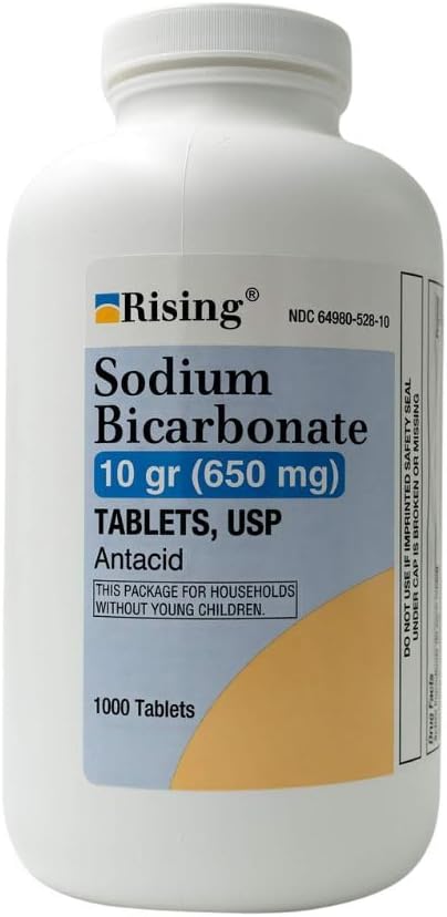Rising Pharma - natrijev bikarbonat 650 mg - Antacid za kisle prebavne motnje, zgaga, Sour Stomach Želodec upset - 1000 Tablete