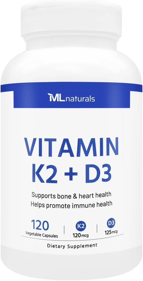 ML Naturals Vitamin K2 + D3 120 Zelenjavne kapsule, certificirane z NSF in cGMP