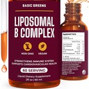 Liposomni B vitamini kompleksni tekoči – visoka absorpcija za energijo, zdravje možganov in kože, lase in nohte, Napredna liposomska dostava, Vegan, Non-GMO, 2 Fl Oz
