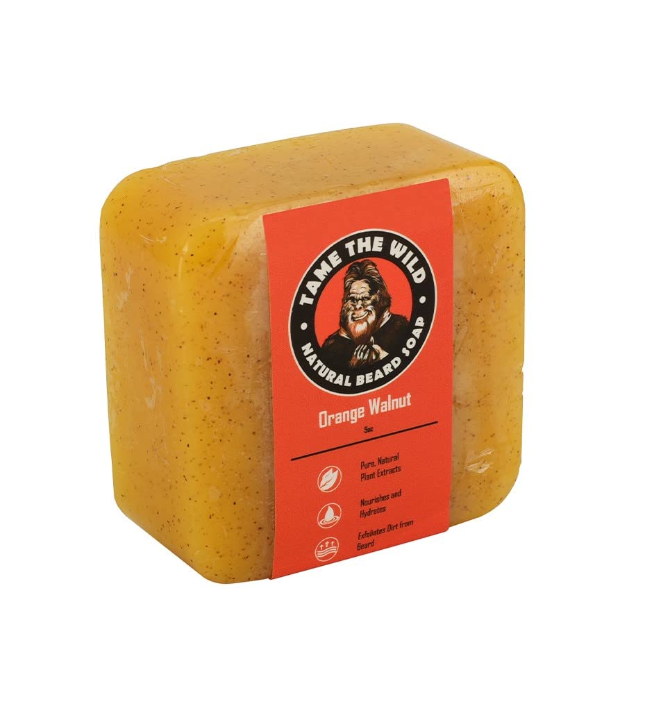 TAME WILD Orange Walnut Beard Soap Bar - 5 oz Exfoliating Beard Wash and Face Scrub - Karitejevo maslo in kokosovo olje čistilec - Hidrating milo - Očetov dan darila
