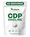 Purisure CDP Choline Powder, 10g, CDP Choline dopolnila, ki podpirajo pozornost, fokus, in energijo, Citicoline Powder za kognitivne funkcije, poveča motivacijo in produktivnost, 40 Serving