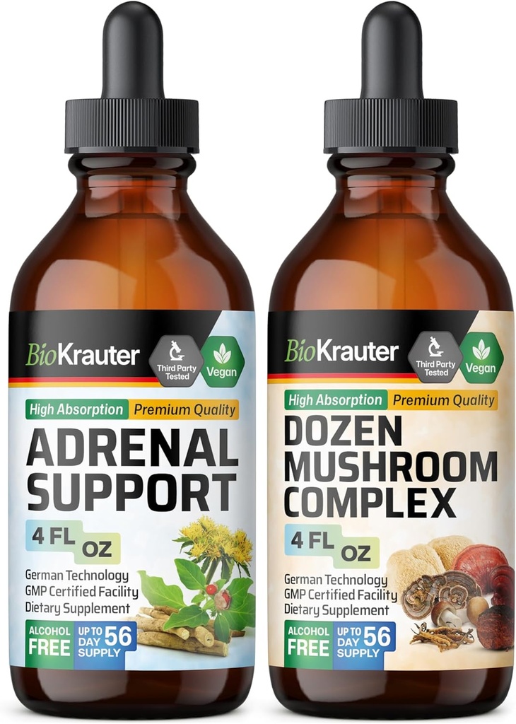 BIO KRAUTER Adrenalna podpora Tinktura 4 Fl. Oz. & Deset gob Tinktura 4 Fl. Oz.