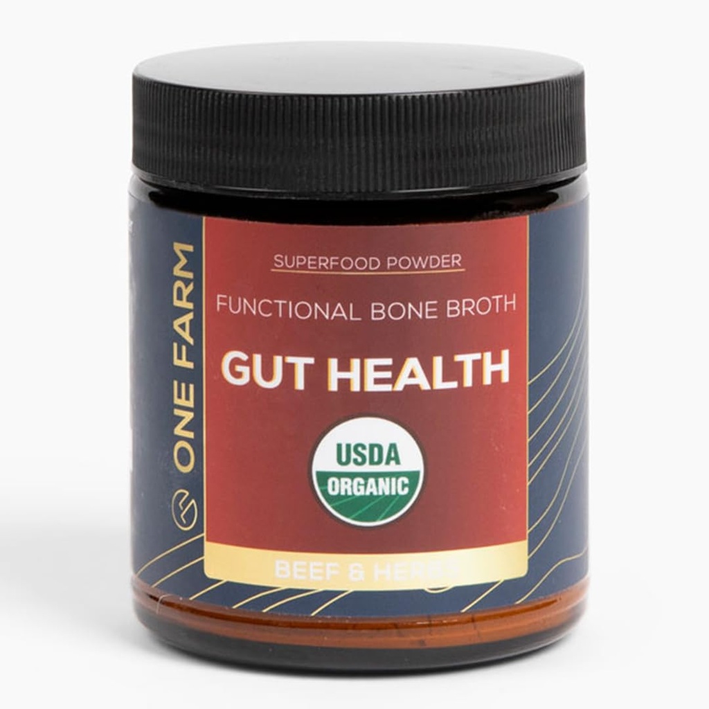 One Farm Superfood Powder Gut Health, Organic Gut Soothing Mešanica in prebiotična mešanica, Non-GMO, Prebiotiki s kostnih Broth, Turčija Tail goba, Spolzka Elm, in Marshmallow koren za zdravje GI
