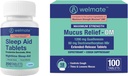WELMATE Cold & Flu Night Time Relief Bunded: Mucus Relief DM 1200mg Guaifenesin & 60mg DXM (100 Ct) za kašelj in prezasedenost Relief + Doksilamin sukcinat 25mg Pomoč za spanje (200 tablet)