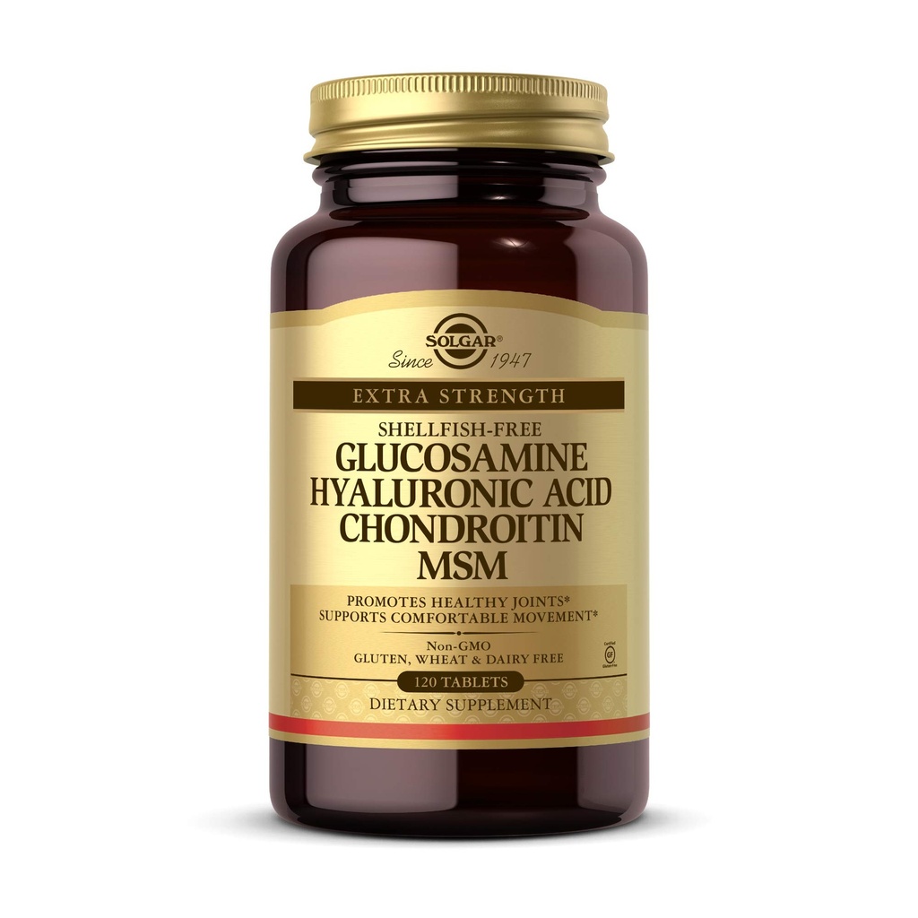 Solgar Glukozamin Hialuronska kislina Chondroitin MSM, 120 Tablete - Podpira zdrave sklepe - Podpira razpon gibanja in prilagodljivosti - Dodatna moč, Shellfish Free - Non-GMO, Gluten Free - 40 Sluge