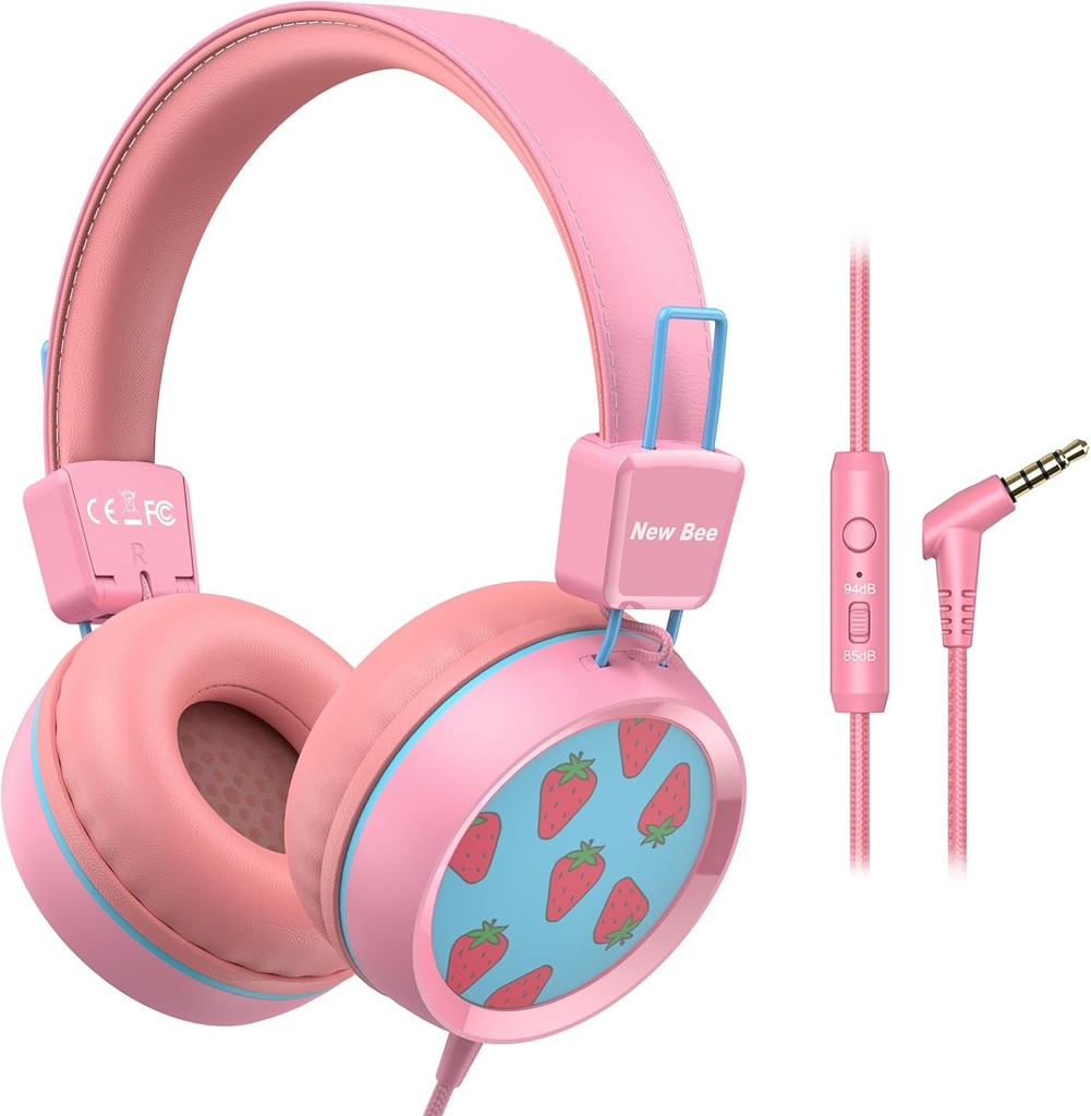 Naglavne slušalke za nove čebele, priklopljene za šolo z mikrofonom KH20 HD Stereo Safe Volume Limited 85dB/94dB Zložljiva lahka kategorija za dekle/Mac/Android/Kindle/Tablet/Pad (Pink)
