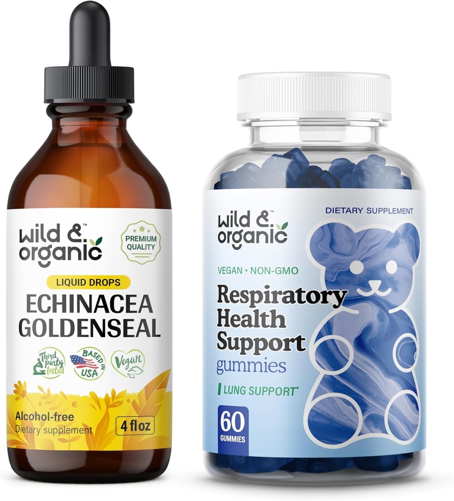Divje in organske Echinacea Goldenseal Tinkture 4 fl oz & Lung Detox Gummies