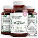 Naravni Nutra GTF Kromov polinikotinat s ChromeMate, podpira presnovo telesa, spodbuja zdravje telesa, kardiovaskularno zdravje 200 μg, 60 veganskih tablet