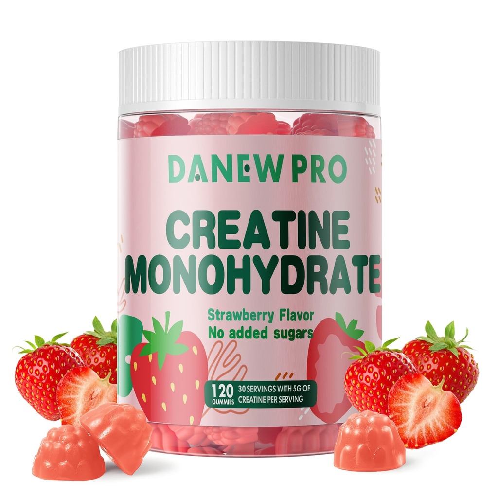NSF Certified Creatine Gummy 5g - Kreatin Monohidrat Gumiji za moške in ženske, Kreatin Monohidrat za mišično moč, mišice graditelj, energijska okrepitev, predworkout dodatek(120 Count)-Strawberry