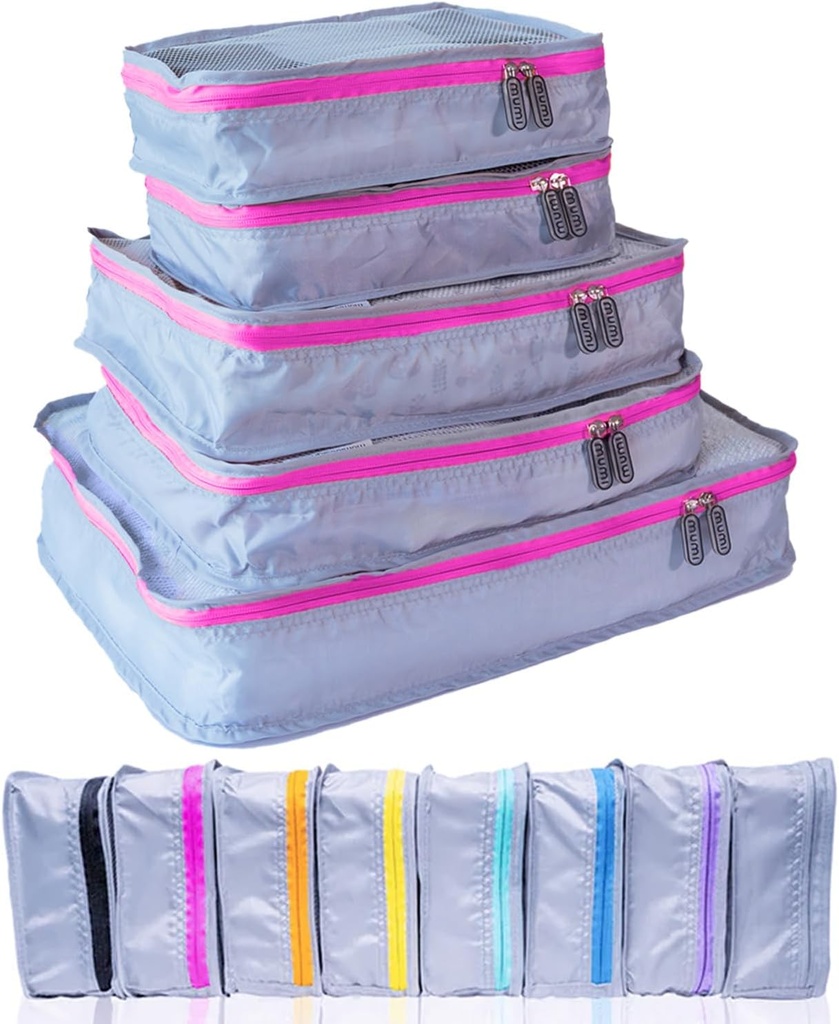 MUMI Pakiranje kocke – 5-Piece Kompresija Pakiranje kocke za potovanja, Prtljaga Organizatorji za kovčke, Nošenje na vrečke, Backpacks, in Duffel vrečke – Vesolje-Saving Travel Essentials - Pink