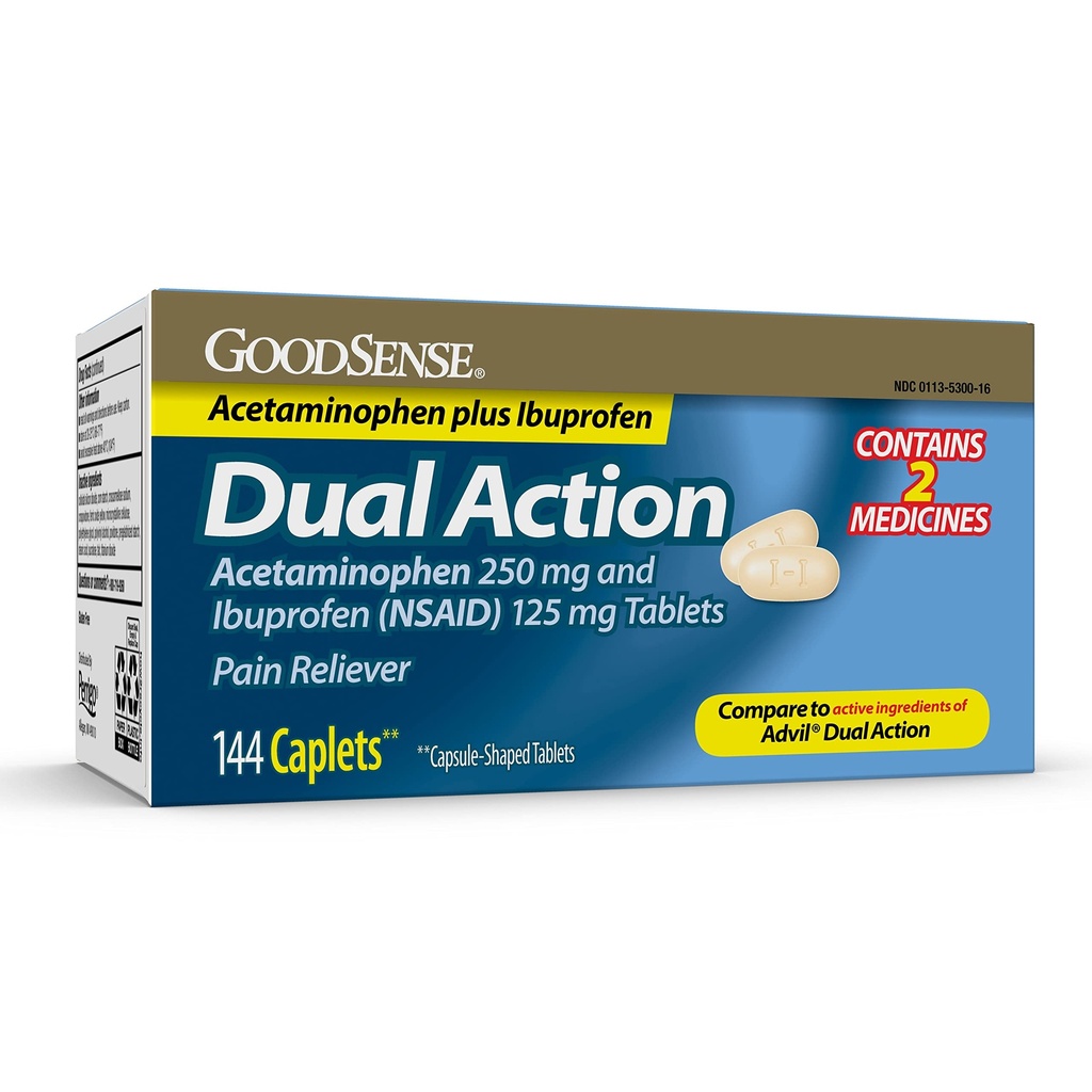 GoodSense Dual Action Acetamofen 250 mg in Ibuprofen (NSAID) 125 mg tablete, Bolečina Reliever za lajšanje glavobola, Artritis lajšanje bolečine in več, 144 število