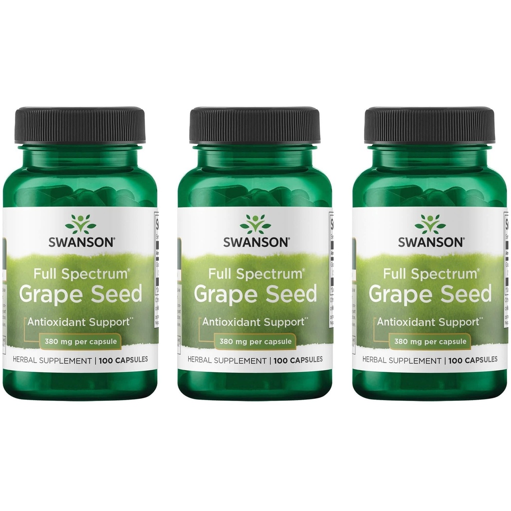 Swanson Grozdni semenski antioksidant Prosti radikali Zdrava podpora krvnemu tlaku Polifenoli OPCS Zeliščni dodatek 380 mg 100 kapsul (3 pakiranja)