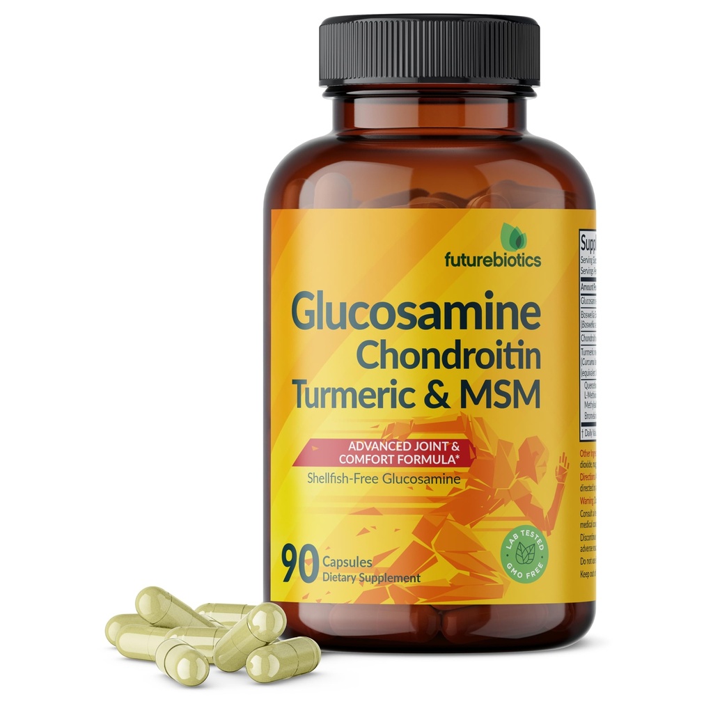 Futurebiotics Glukozamin Chondroitin Kurmer & MSM Napredna skupna formula, Podpira zdrave sklepe in mobilnost - Non-GMO, 90 kapsul