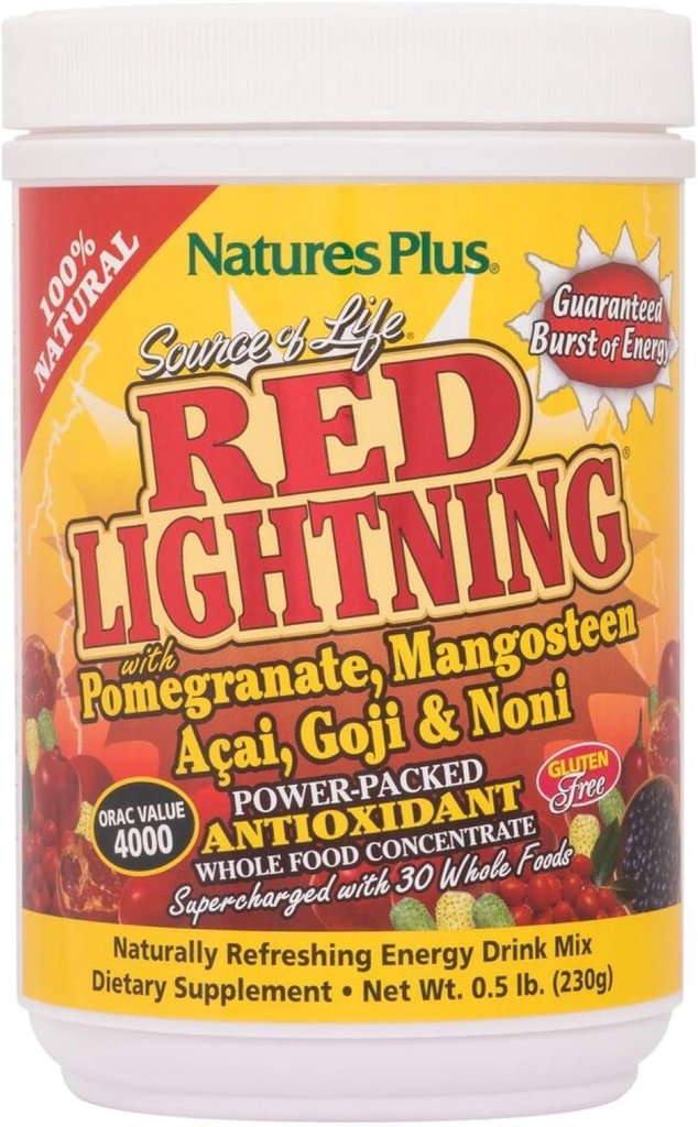 NaturesPlus Vir življenja Red Lightning Energy Drink Powder - .5 lbs - Mešana Berry Flavor - Naravna energija Boost - s celimi živili, antioksidanti in rdeče Superfoods - Gluten-free - 38 Servings