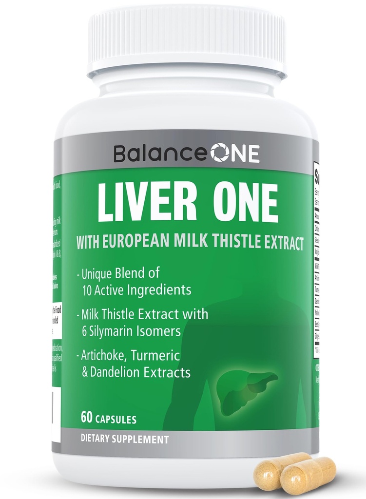Balance ONE jetra podpora dodatek z mlekom osat ekstrakt, Dandelion Root & Molibdenum – naravno čiščenje jeter, Popravila in razstrupljanje za moške in ženske - Veganske kapsule, 1 mesec dobave - Jetra ena