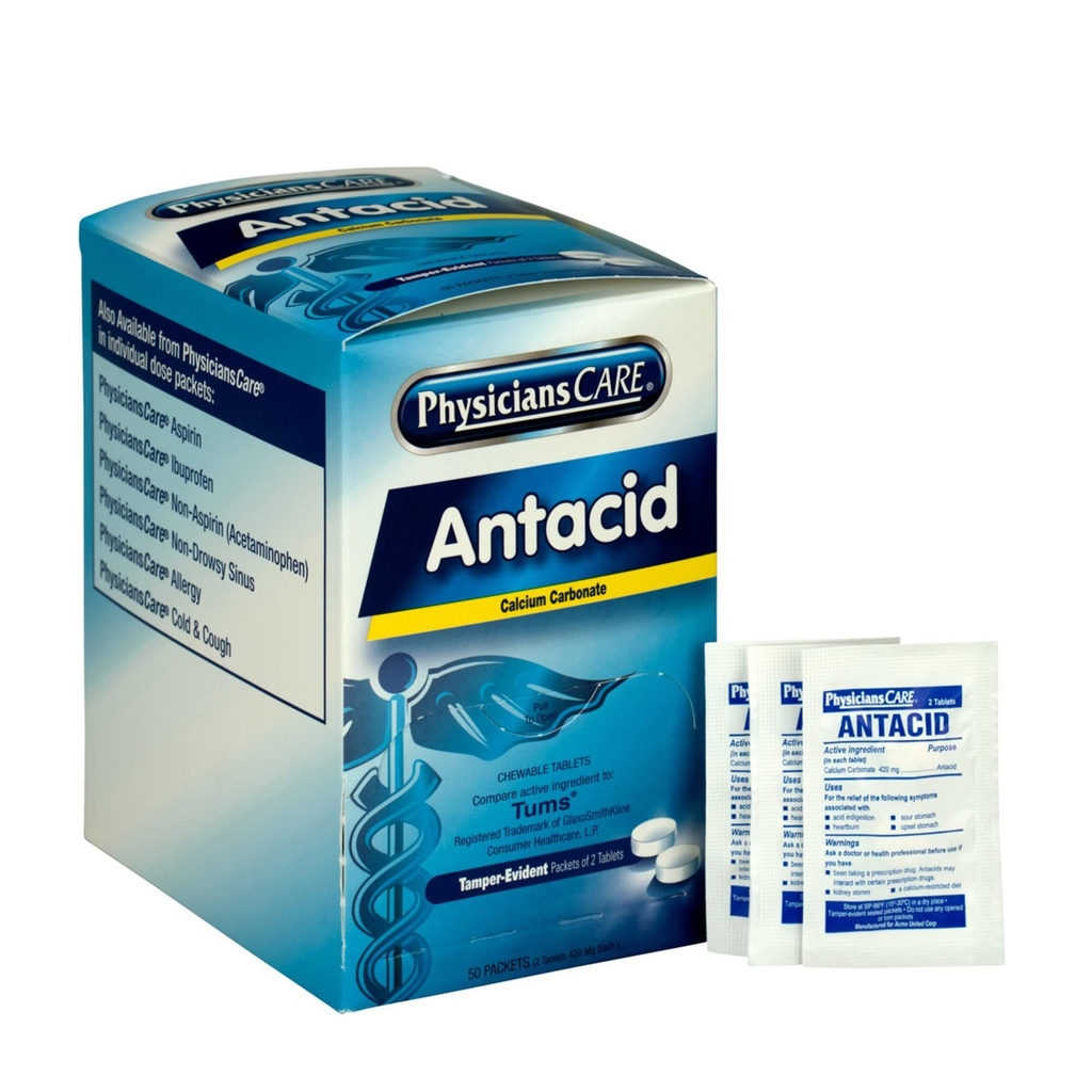 ZdravnikiCare Antacid Zgaga Medication (primerjaj s tumorji), 50 Odmerki dveh tablet, 420 mg