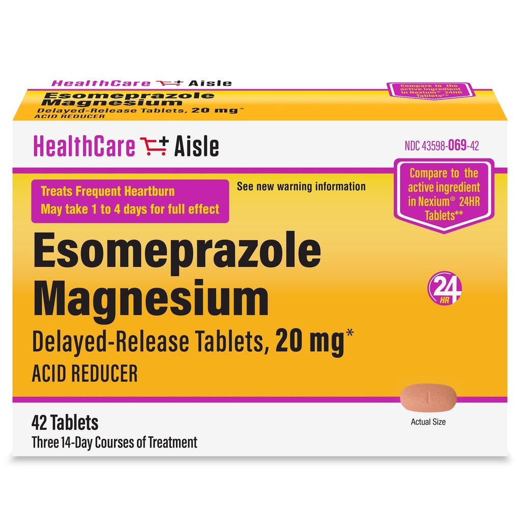 HealthCareAisle Esomeprazol Magnezij Zapoznele tablete, 20 mg - 42 število - reduktor kisline, zagotavlja zgago