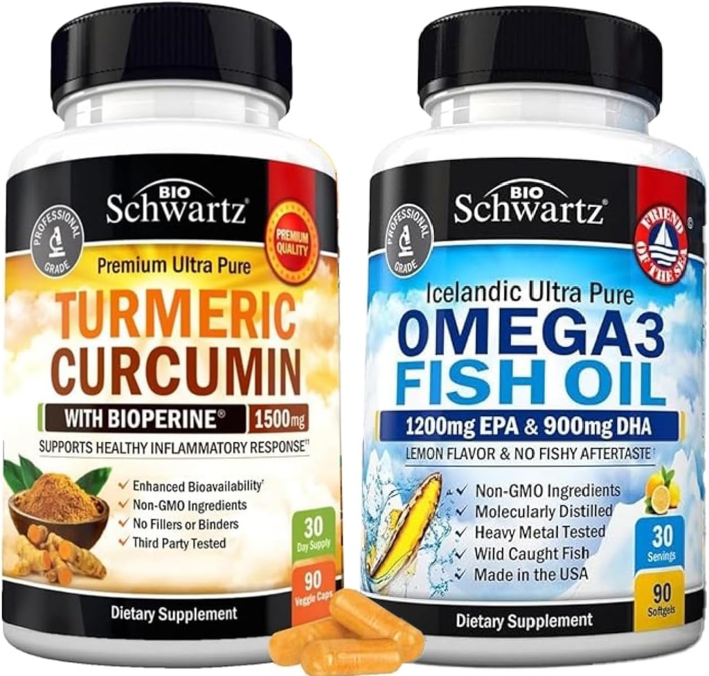 Trojna moč Omega 3 ribje olje softgels (1 mesec dobave) Plus kurkumin s črno papriko ekstrakt 1500mg kompleks (1 mesec dobave)