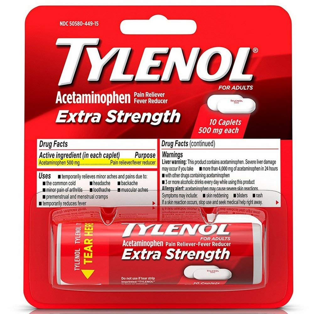 TYLENOL Extra Jakost Caplets 10 ea (pak 6)