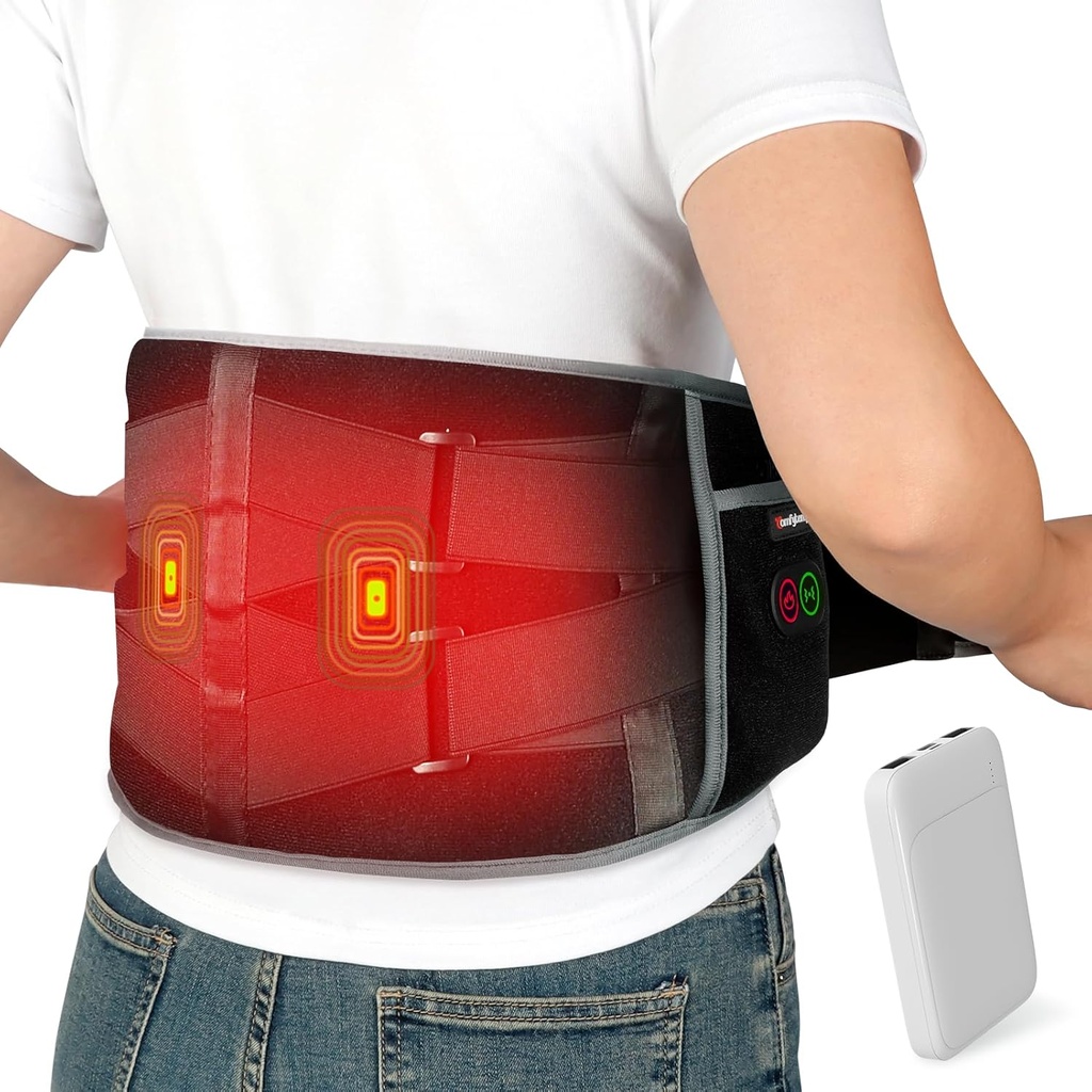 Comfytemp Akumulatorsko ogrevanje Pad z Massager za lajšanje bolečine v hrbtu, Prenosni spodnji nazaj Massager FSA Upravičeni HSA polnjenje, rojstnodnevno darila za ženske moški mama oče starejši božič 3 Heat 30 Auto-Off