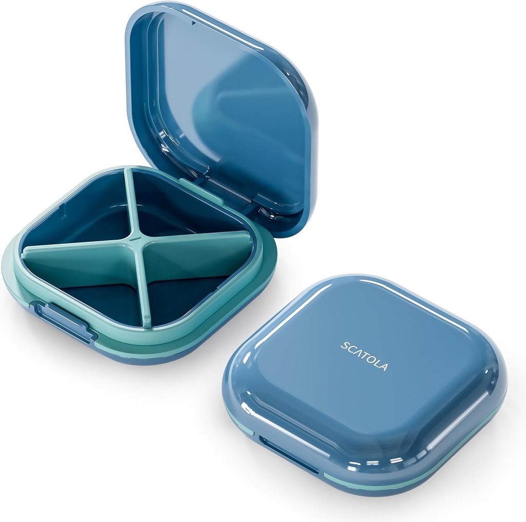 Majhne tablete, potovalne tablete Box, Prenosne tablete Organizator, Tablete Vsebnik za žep 4 Kompartmenti, Daily Compact Travel Medicine Imetnik za vitamine Medication (modra)