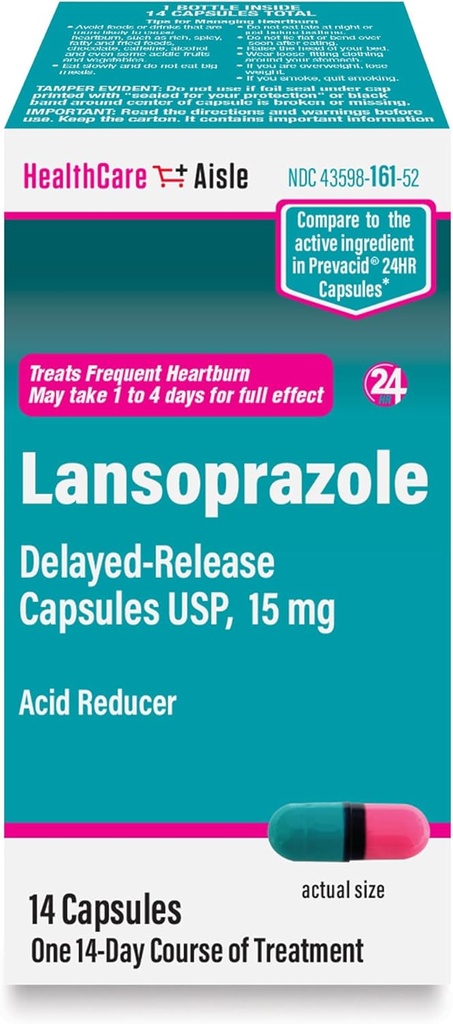 ZdravjeCareAisle Lansoprazol 15 mg - 14 Zapoznele kapsule za sproščanje - reducent kisline, zdravljenje pogostih zgage