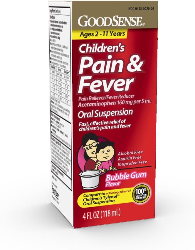 GoodSense Children's Pain Reliever Liquid, Bubble Gum Flavor, Acetamofen 160 mg/5 ml, Učinkovito lajšanje bolečine/Zmanjševanje toplote za otroke v starosti 2-11, 4 Oz
