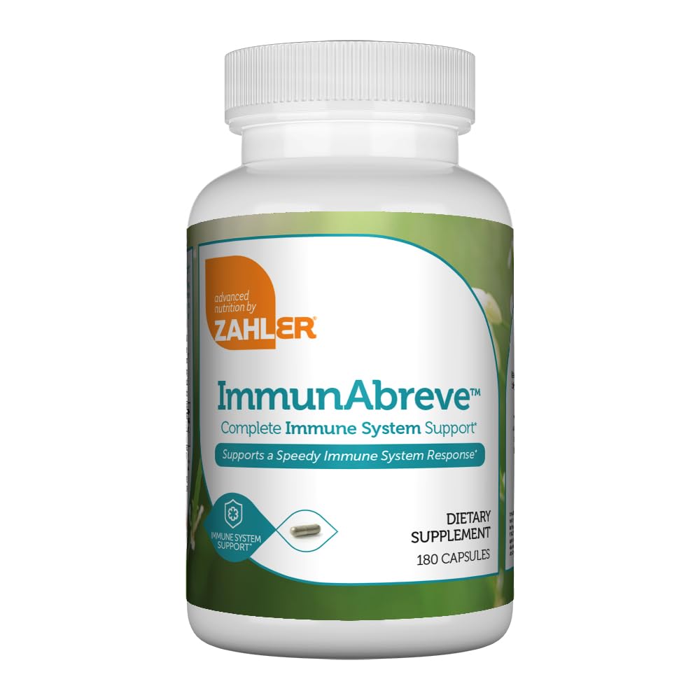 Zahler ImmunaAbreve, močna podpora imunskemu sistemu, vsebuje vitamin C Pantotenska kislina Echinacea in več, Certified Kosher (180 kapsul)