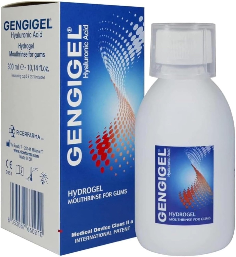 Gengigel Hyaluronic Acid Mouthrinse (300 ml), oralna nega za zdravje žvečilnih gumijev, zmanjša nelagodje, pomaga sprostiti gumi recesijo in gingivitis, brez alkohola ali SLS, Vegan & Kosher