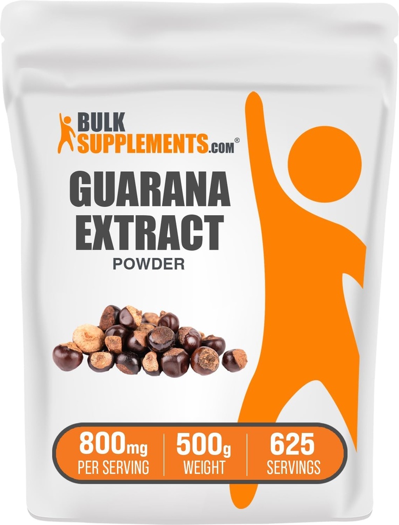 BulkSupplements.com Guarana Extract Powder - Naravni kofein dodatek, iz Guarana Seme, Guarana Powder - Gluten Free, 800mg na Serving, 500g (1,1 lbs) (Pack of 1)