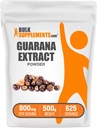 BulkSupplements.com Guarana Extract Powder - Naravni kofein dodatek, iz Guarana Seme, Guarana Powder - Gluten Free, 800mg na Serving, 500g (1,1 lbs) (Pack of 1)