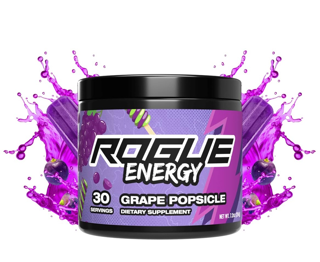 Rogue Energy Drink Powder for Long Gaming Hours - Gaming Energy Powder for Mental Focus - Sladkor & Gluten Free - Gaming dodatek s kofeinom in vitamini - Izdelano v ZDA (Grape Popsicle - 30 Servinges)
