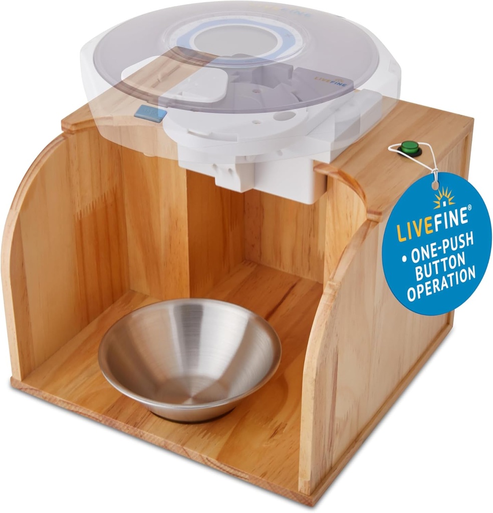 LiveFine Pill Dispenser Tipper (Dispenser ni vključen), Enotočkovno delovanje, Samodejno razpošiljanje tablet, Stylish Wooden Base, Združljiv z LiveFine in drugimi vodilnimi modeli