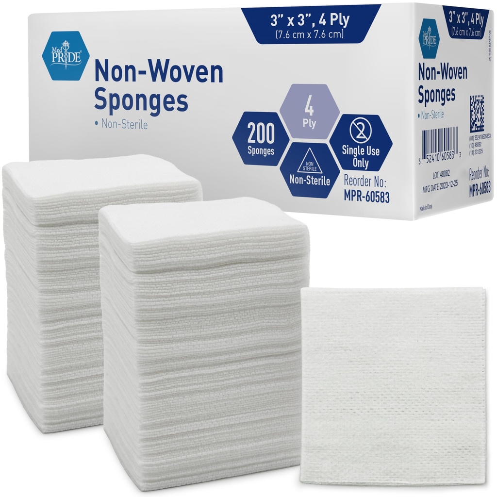 MED PRIDE 3x3 v Gaze Pads 200 Pack, Nonsterile, 4 Ply, Nonadherent Mesh Bandages, Absorbent Rane Care oblekosponge