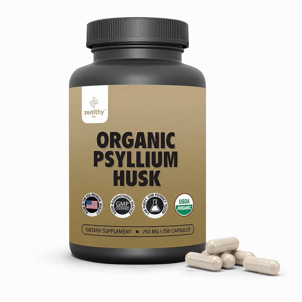 Organske Psylium Husk kapsule 750 mg, Naravna fiber dopolnilo za zdravje Gut* - alternativa Psyllium Husk prašek, zaželjeno življenje, 250 kapsul