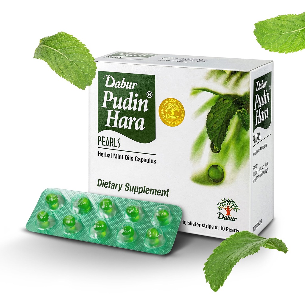 Dabur Pudin Hara Pearls - Dnevna prebavna oskrba dopolnila za moške in ženske, pomaga onesnažuje simptome napihnjenosti, kislosti, flatulence in prebavne motnje za prebavne motnje in črevesno zdravje, 100 število (Pack od 10)