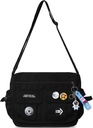 Modni Crossbody vrečka s simpatičnim priborom Nylon Casual Messenger vrečka s Pendant lahkih torbic Travel Daypacks (črna)