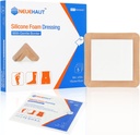 Silikonska pena oblačenje z nežnim adhezivnim robom 6'x6', bed Sore Tlak Ulcer Leg Ulcer Silicijeve rane Bandage, visoka absorbcija vodoodporna, 5 Pack by NeueHaut