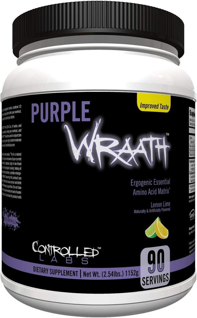 KONTROLIRANA LABS Purple Wraath, BCAA in EAA Aminokisline dodatek, z vzdržljivostno mešanico intraworkout prahu, Optimalna vzdržljivost, Fokus, in Stamina (Limon Lime, 90 Serving)