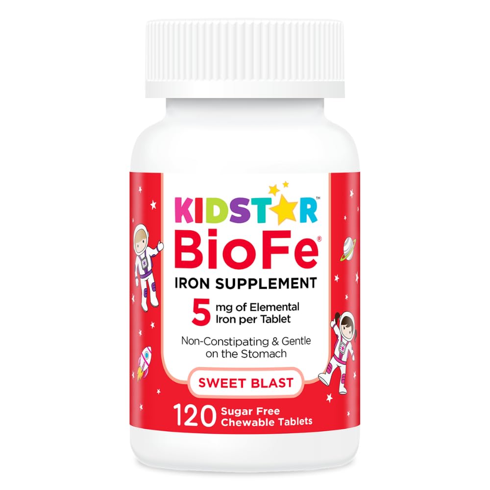 Zdravilo KidStar Nutrients BioFe Čisti železovi žvečilni izdelki za otroke in odrasle, Sladek sladkor, brez sladkorja, sladkan s ksilitolom, 120 žvečljive tablete