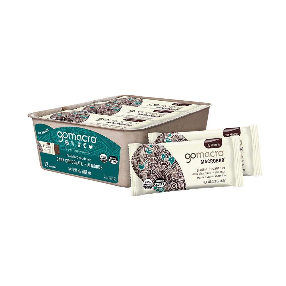 GoMacro MacroBar Organic Vegan Protein Bars - Temna čokolada + mandlji (2,3 Ounce Bars, 12 Število)