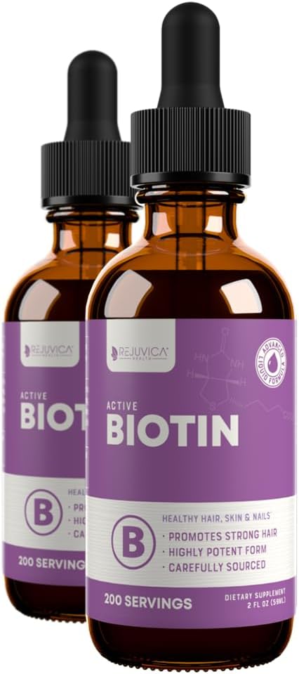 Rejuvica Zdravje Active Biotin - Napredno Tekoči Biotin dodatek - 5000mcg Podpora Koža in nohti