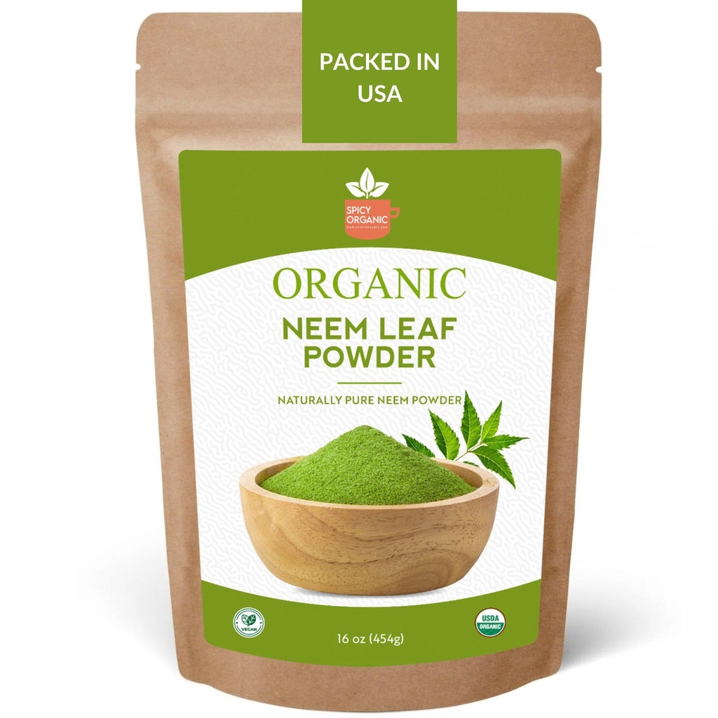 SPICY ORGANIC Neem Powder – 16 oz. - Certified USDA Organic -Non-GMO - Sveže posušenih Neem Leaves Prašek za zdrave lase in kožo - Azadirachta Indica Ayurvedic Herb za splošno dobro počutje