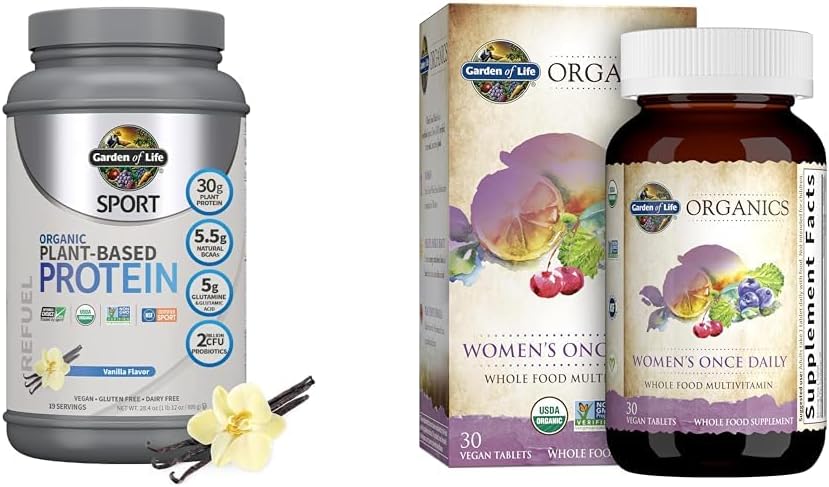 Vrt življenja Organic Vegan Sport Protein Powder & Enkrat dnevno Ženske Multi - Probiotiki, BCAA, Antioksidanti, 30g Rastlinske beljakovine, Vitamini A C D3 K B6 B12, Ne GSO