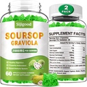 2 Pack Soursop Graviola Gumies - Organic Soursop Leaves & Fruit Extract - Prebavna pomoč, Imunska podpora & Antioksidant Lastnosti - 120 Apple arome