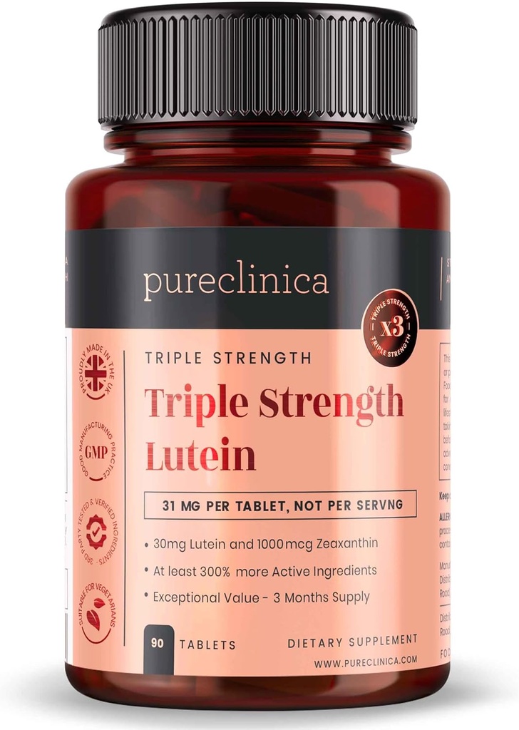 pieclinica Lutein 30mg z Zeaksantin 1000mcg – Triple Strength Supplement, 90 tablet (3-mesečna dobava)