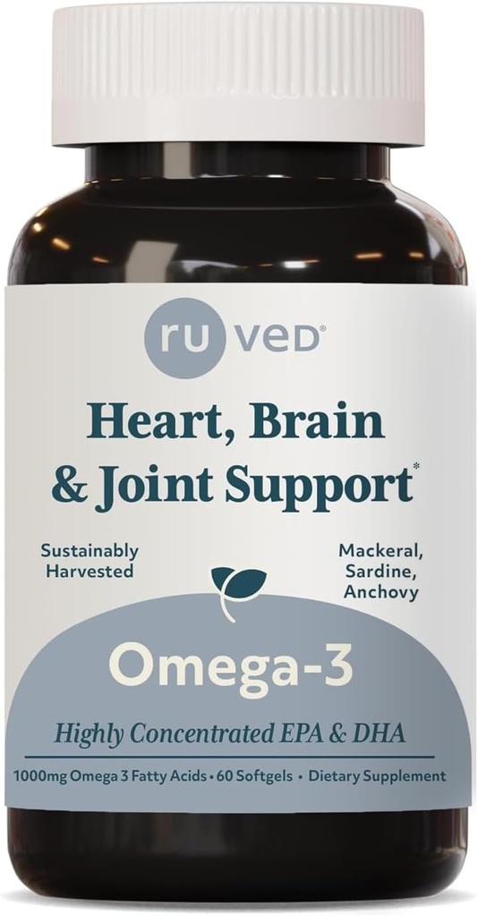 ruved Omega-3 - Omega 3 ribje olje, 1000mg na kapsulo, EPA & DHA ribje olje dopolnilo za ženske & moške, srce, možgane, in skupno podporo - 60 kapsul mehkega gela (1 grof)